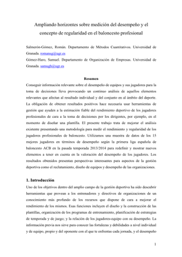 Ampliando Horizontes Sobre Medición Del Desempeño Y El Concepto De Regularidad En El Baloncesto Profesional