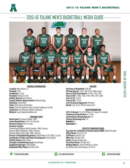 2015-16 Tulane Men's Basketball Media Guide