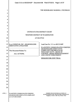 In Re: Coinstar, Inc. Securities Litigation 11-CV-00133-Plaintiffs