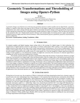 Geometric Transformations and Thresholding of Images Using Opencv-Python (GRDJE/ Volume 2 / Issue 11 / 007)