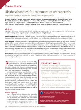 Bisphosphonates for Treatment of Osteoporosis Expected Benefts, Potential Harms, and Drug Holidays