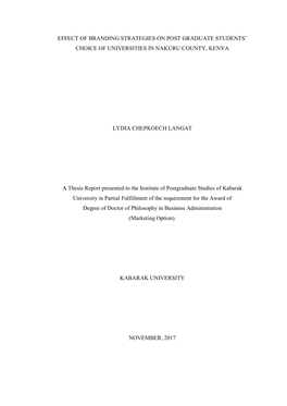 Effect of Branding Strategies on Post Graduate Students’ Choice of Universities in Nakuru County, Kenya