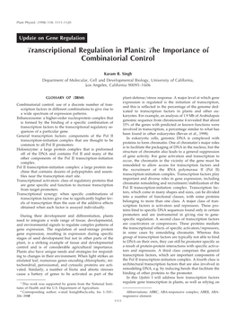 Transcriptional Regulation in Plants: the Importance of Combinatorial Control