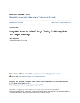 Margaret Laurence's ''Album'' Songs Divining for Missing Links and Deeper Meanings