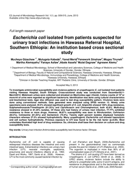 Escherichia Coli Isolated from Patients Suspected for Urinary Tract Infections