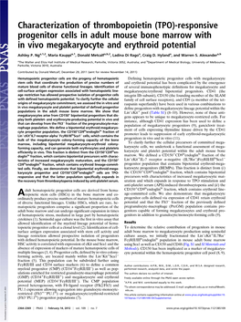 Responsive Progenitor Cells in Adult Mouse Bone Marrow with in Vivo Megakaryocyte and Erythroid Potential