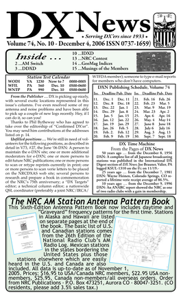 The NRC AM Station Antenna Pattern Book This Sixth-Edition Antenna Pattern Book Now Includes Daytime and “Graveyard” Frequency Patterns for the First Time