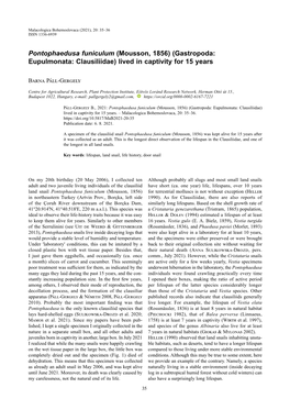 Gastropoda: Eupulmonata: Clausiliidae) Lived in Captivity for 15 Years