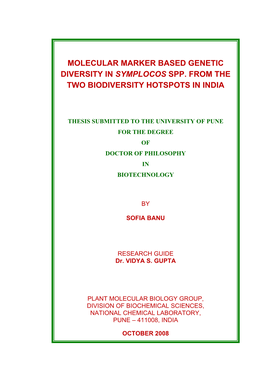 Molecular Marker Based Genetic Diversity in Symplocos Spp. from the Two Biodiversity Hotspots in India