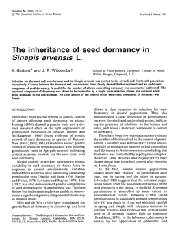 The Inheritance of Seed Dormancy in Sinapis Arvensis L