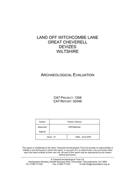 Land Off Witchcombe Lane Great Cheverell Devizes Wiltshire