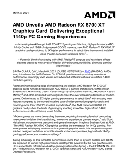 AMD Unveils AMD Radeon RX 6700 XT Graphics Card, Delivering Exceptional 1440P PC Gaming Experiences