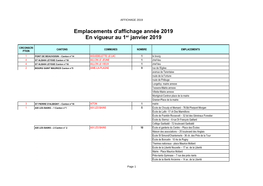Emplacements D'affichage Année 2019 En Vigueur Au 1Er Janvier 2019