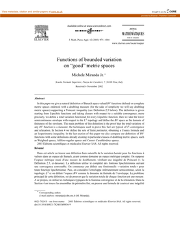 Functions of Bounded Variation on “Good” Metric Spaces