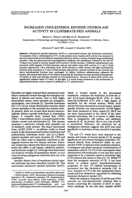 Increased Cholesterol Epoxide Hydrolase Activity in Clofibrate-Fed Animals