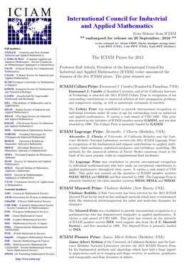 The ICIAM Prizes for 2011