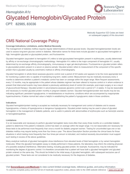 Glycated Hemoglobin/Glycated Protein CPT: 82985, 83036
