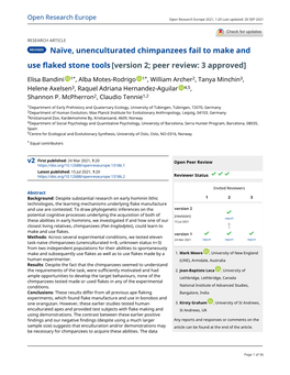 Naïve, Unenculturated Chimpanzees Fail to Make and Use Flaked Stone Tools[Version 2; Peer Review: 3 Approved]