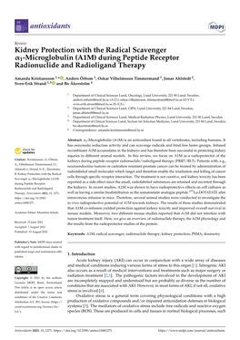 Kidney Protection with the Radical Scavenger Α1-Microglobulin (A1M) During Peptide Receptor Radionuclide and Radioligand Therapy