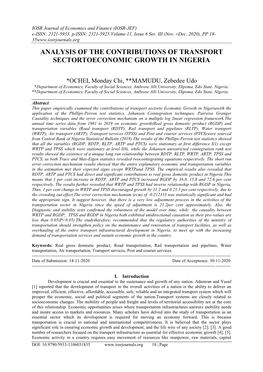 Analysis of the Contributions of Transport Sectortoeconomic Growth in Nigeria