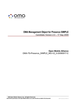 OMA Management Object for Presence SIMPLE Candidate Version 2.0 – 17 Sep 2009