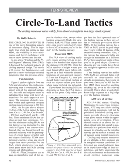 Circle-To-Land Tactics the Circling Maneuver Varies Widely, from Almost a Straight-In to a Large Visual Segment