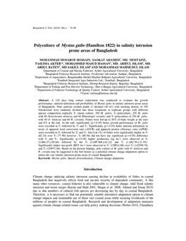 Polyculture of Mystus Gulio (Hamilton 1822) in Salinity Intrusion Prone Areas of Bangladesh