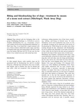 Biting and Bloodsucking Lice of Dogs—Treatment by Means of a Neem Seed Extract (Mitestop®, Wash Away Dog)