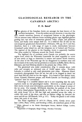 Glaciological Research in the Canadian Arctic