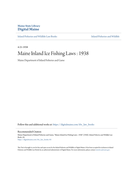 Maine Inland Ice Fishing Laws : 1938 Maine Department of Inland Fisheries and Game