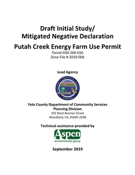 Mitigated Negative Declaration Putah Creek Energy Farm Use Permit Parcel 030-200-016