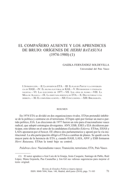 El Compañero Ausente Y Los Aprendices De Brujo: Orígenes De Herri Batasuna (1974-1980) (1)