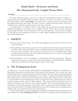 Structure and Form the Monochord Lab: Length Versus Pitch