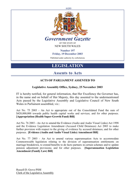 Government Gazette of the STATE of NEW SOUTH WALES Number 197 Friday, 19 December 2003 Published Under Authority by Cmsolutions