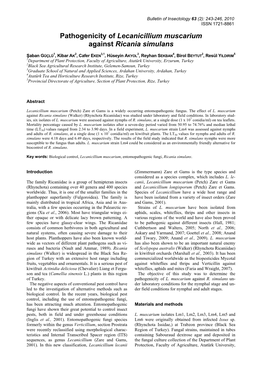Pathogenicity of Lecanicillium Muscarium Against Ricania Simulans