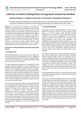 A Review on Safety Parking Brake Arrangement Actuated by Seatbelt