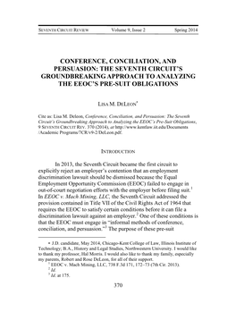 Conference, Conciliation, and Persuasion: the Seventh Circuit’S Groundbreaking Approach to Analyzing the Eeoc’S Pre-Suit Obligations