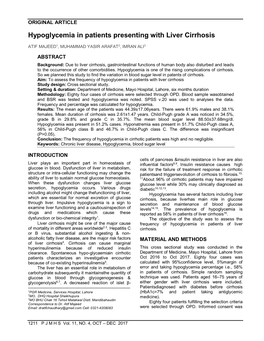 Hypoglycemia in Patients Presenting with Liver Cirrhosis