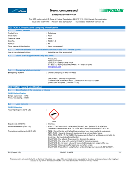 Compressed Neon Gas Safety Data Sheet