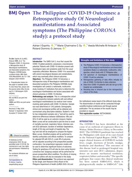 The Philippine COVID-19 Outcomes: a Retrospective Study of Neurological Manifestations and Associated Symptoms (The Philippine CORONA Study): a Protocol Study