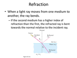 Refraction • When a Light Ray Moves from One Medium to Another, the Ray Bends