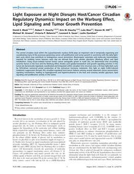 Light Exposure at Night Disrupts Host/Cancer Circadian Regulatory Dynamics: Impact on the Warburg Effect, Lipid Signaling and Tumor Growth Prevention