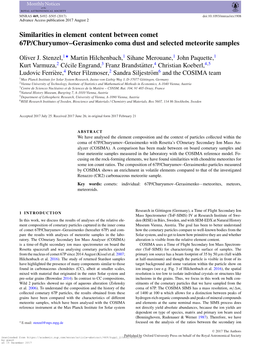 Similarities in Element Content Between Comet 67P/Churyumov–Gerasimenko Coma Dust and Selected Meteorite Samples