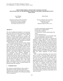 Structured Models and Dynamic Systems Analysis: the Integration of the Idef0/Idef3 Modeling Methods and Discrete Event Simulation