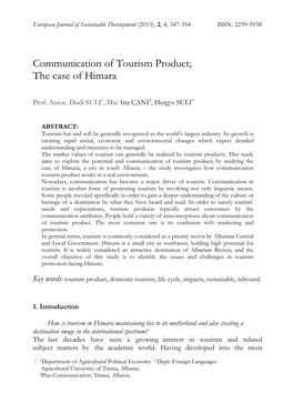 Communication of Tourism Product; the Case of Himara