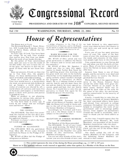 Congressional Record United States Th of America PROCEEDINGS and DEBATES of the 108 CONGRESS, SECOND SESSION