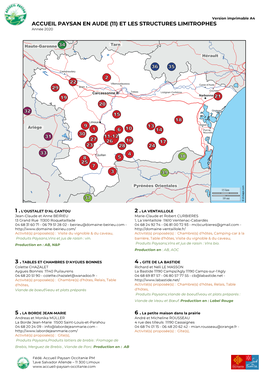 ACCUEIL PAYSAN EN AUDE (11) ET LES STRUCTURES LIMITROPHES Année 2020