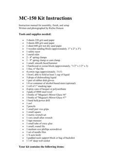 MC-150 Kit Instructions