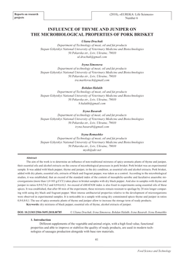 Influence of Thyme and Juniper on the Microbiological Properties of Pork Brisket