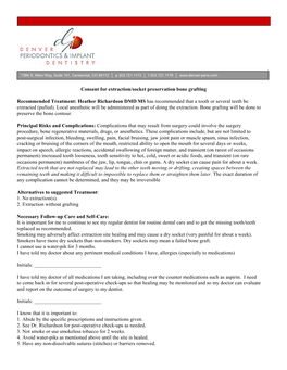 Consent for Extraction/Socket Preservation Bone Grafting